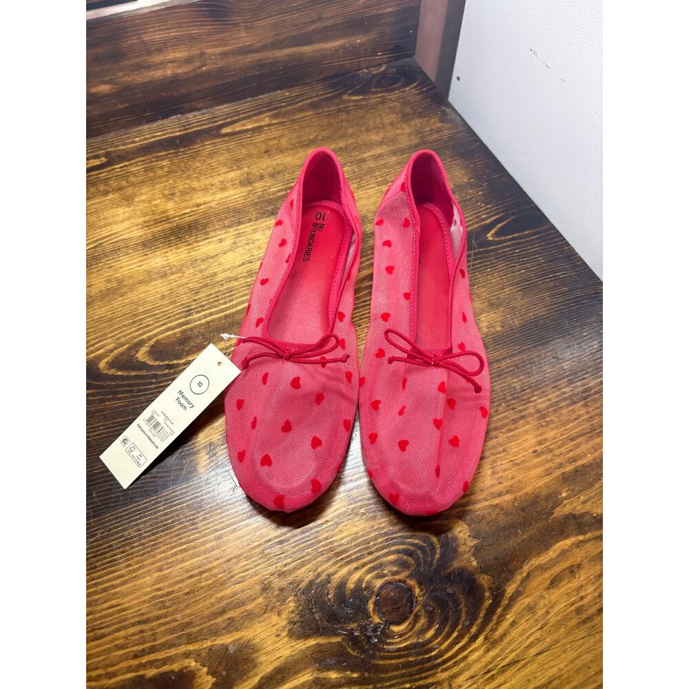 No Boundaries Red Mesh Pilka Dot Flats Size 10
